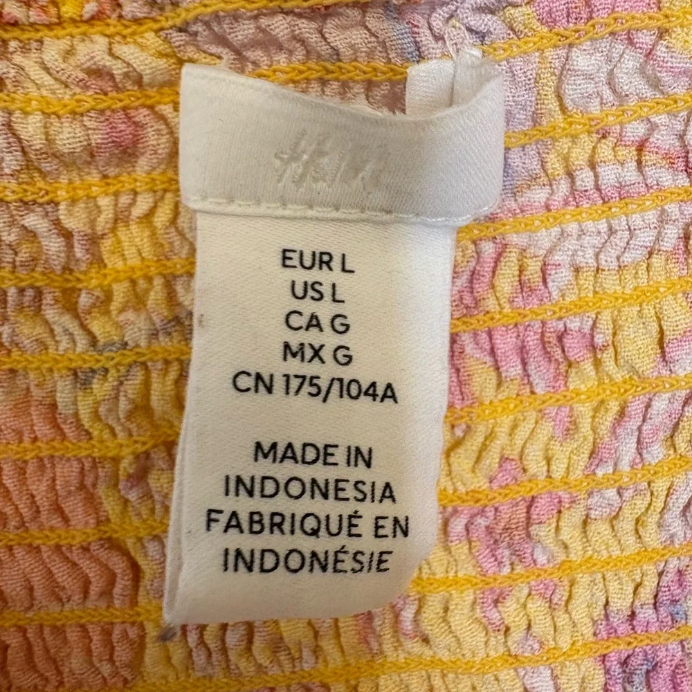 H&M Yellow Pink Floral Puff Sleeve Ruched  Festival Y2K Crop Top Large